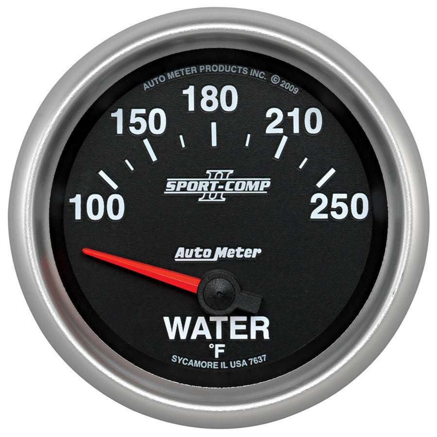 Water Temperature Gauge - Sport-Comp II - 100-250 Degree F - Electric - Analog - Full Sweep - 2-5/8 in Diameter - Black Face - Each