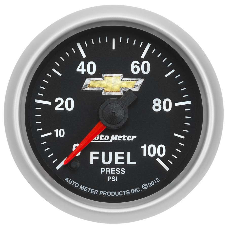 Fuel Pressure Gauge - COPO Camaro - 0-100 psi - Electric - Analog - Full Sweep - 2-1/16 in Diameter - Chevy Bowtie Logo - Black Face - Each