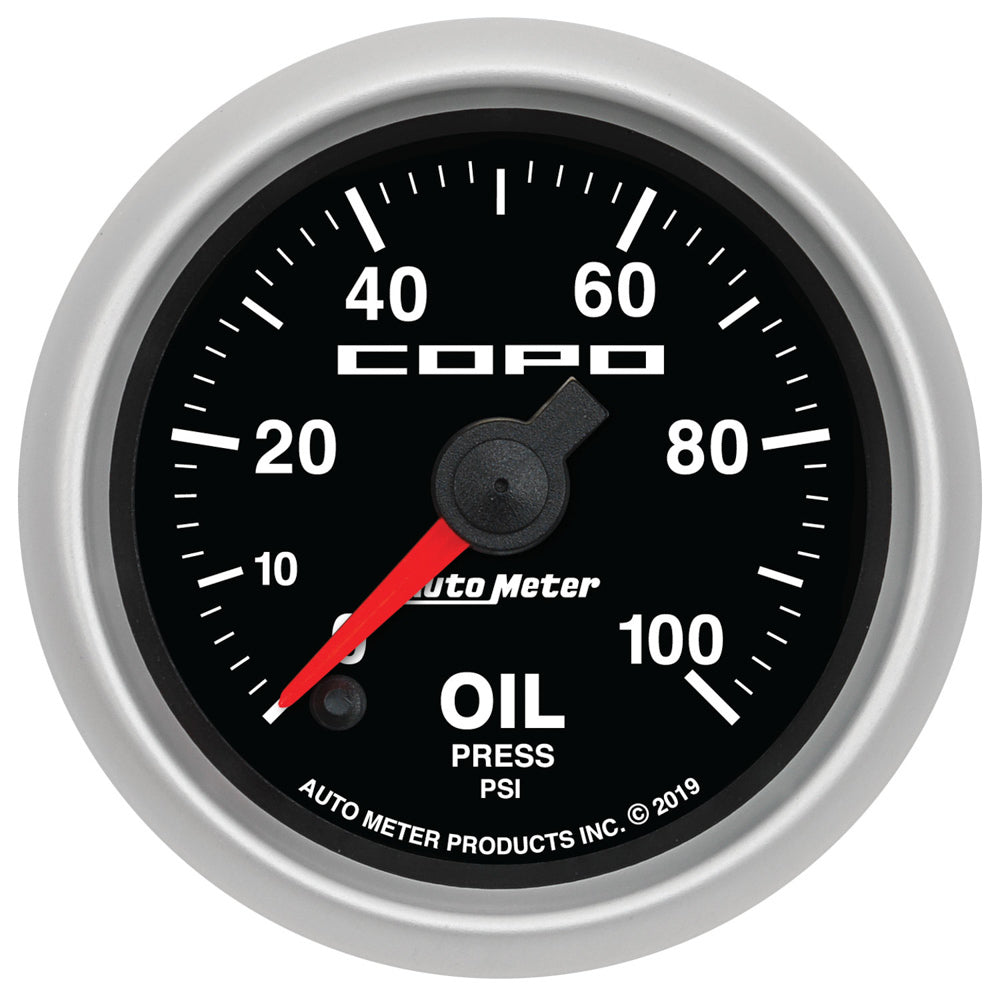 Oil Pressure Gauge - COPO - 0-100 psi - Electric - Analog - Full Sweep - 2-1/16 in Diameter - Black Face - Each