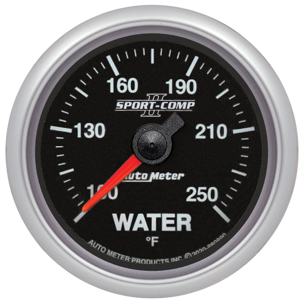Water Temperature Gauge - 100-250 Degree F - Electric - Analog - Full Sweep - 2-1/16 in Diameter - Black Face - Each