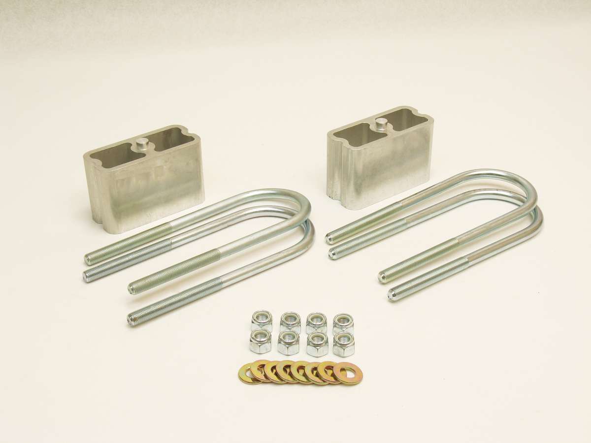 Leaf Spring Block Kit - 3 in Lowering - Hardware / U-Bolts - Aluminum - Natural - 2-1/2 or 3 in Wide Leaf Springs - Kit