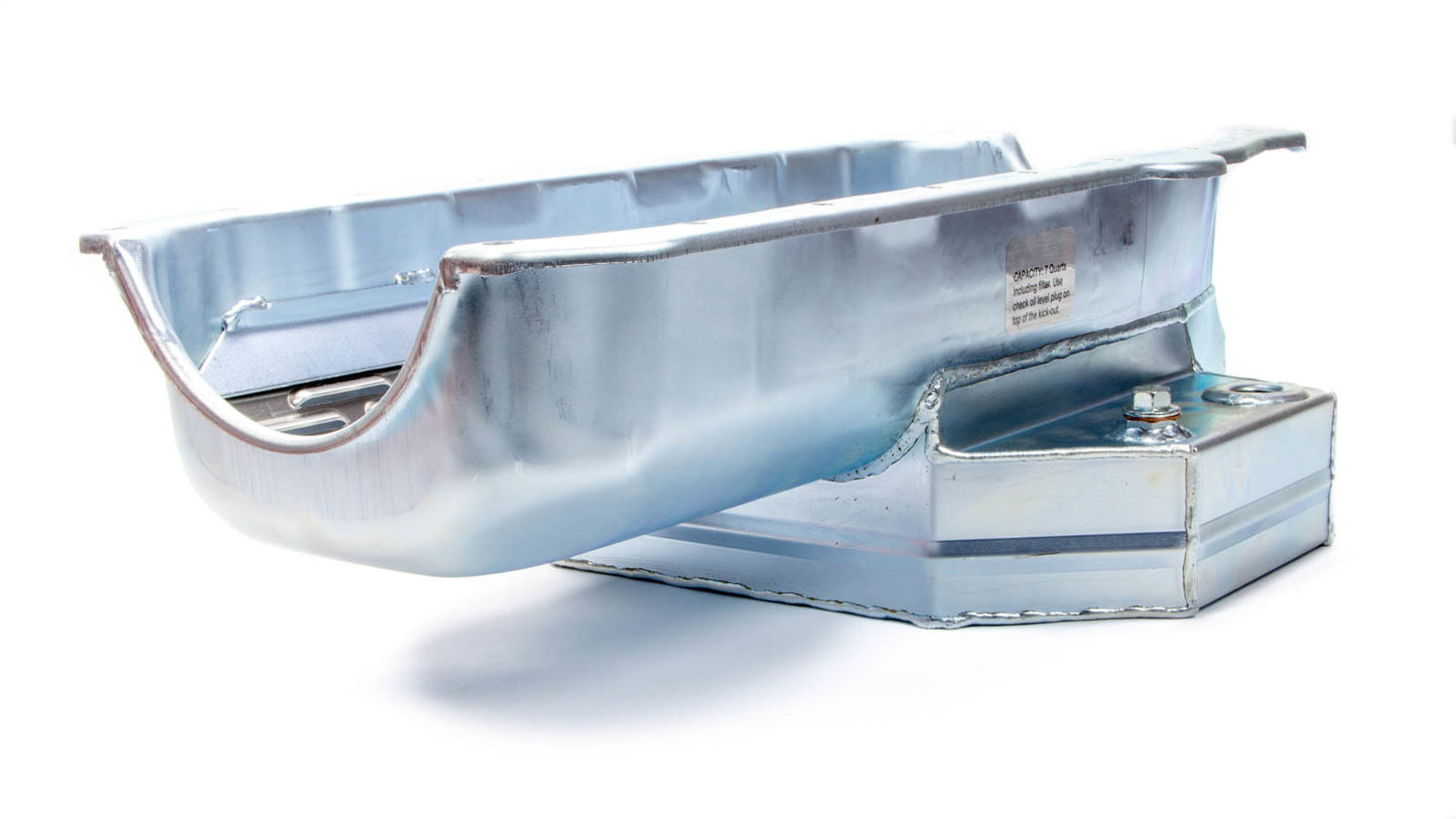 Engine Oil Pan - Rear Sump - 7 qt - 6.5 in Deep - Louvered Windage Tray - Steel - Zinc Plated - 2-Piece seal - Small Block Chevy - Each