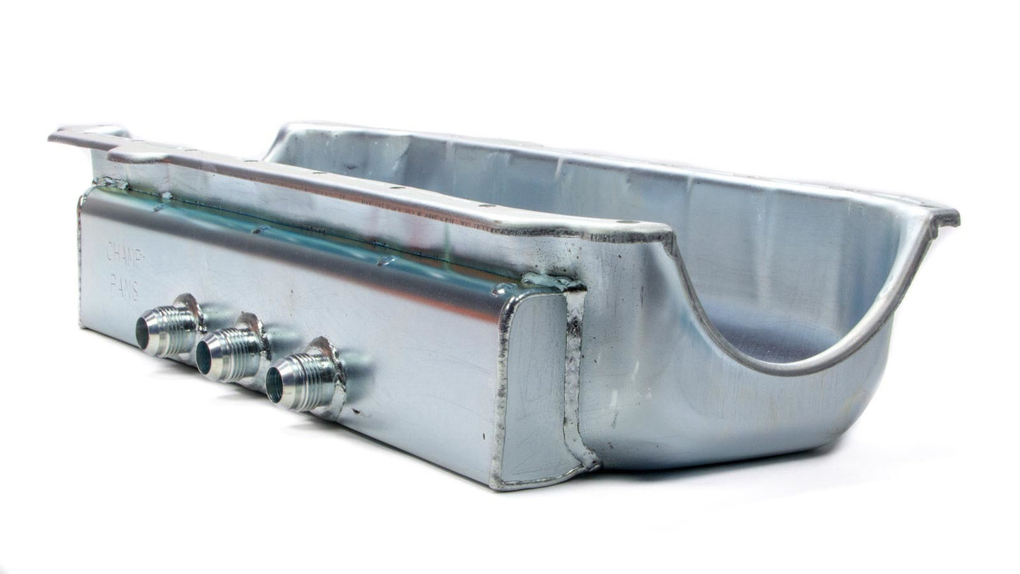 Engine Oil Pan - Dry Sump - 4.5 in Deep - Three 12 AN Male Passenger Side Pickups - Steel - Zinc Plated - 2-Piece Seal - Small Block Chevy - Each