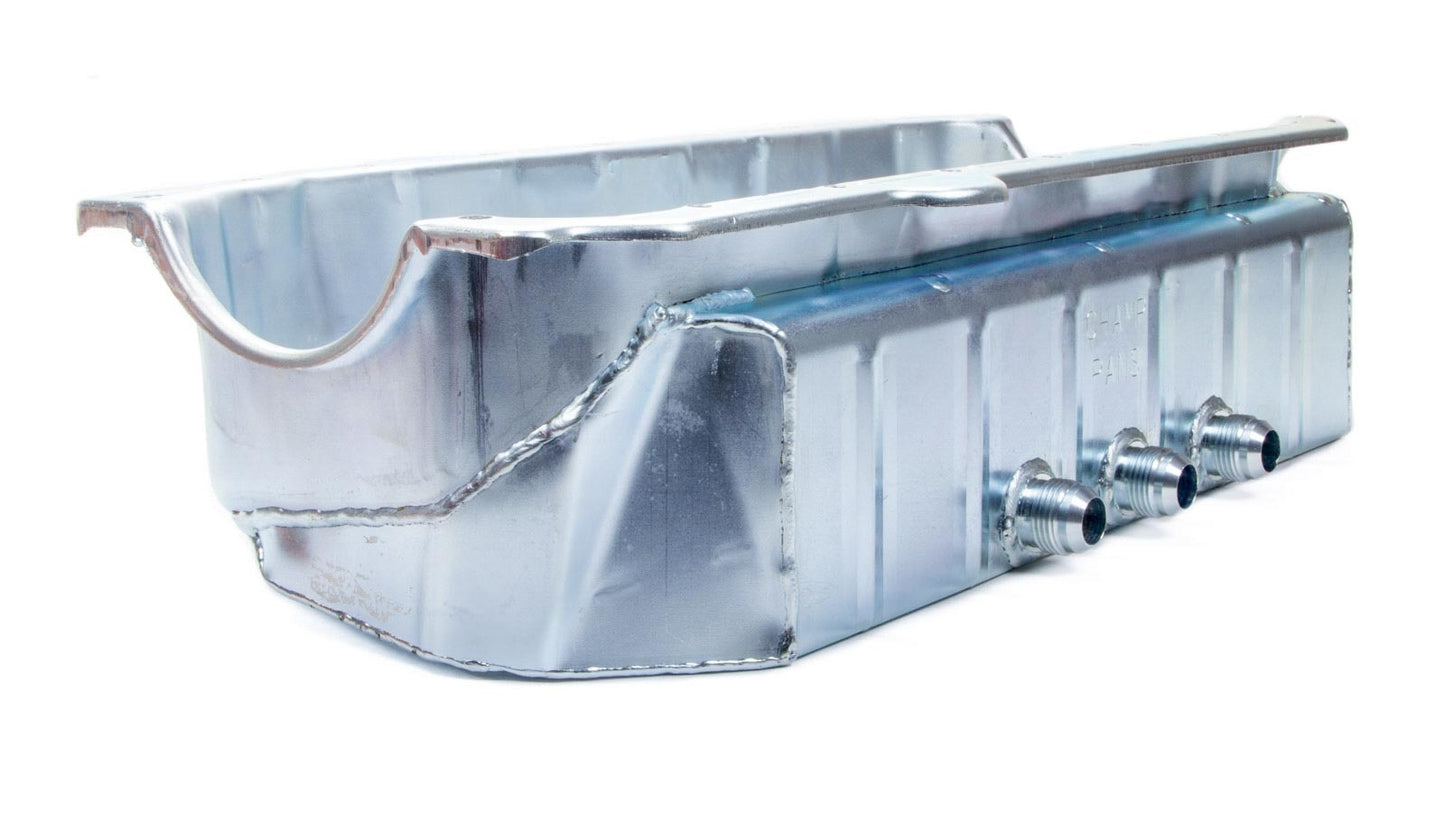 Engine Oil Pan - Dry Sump - 5.5 in Deep - Three 12 AN Male Passenger Side Pickups - Steel - Zinc Plated - 2-Piece Seal - Small Block Chevy - Each