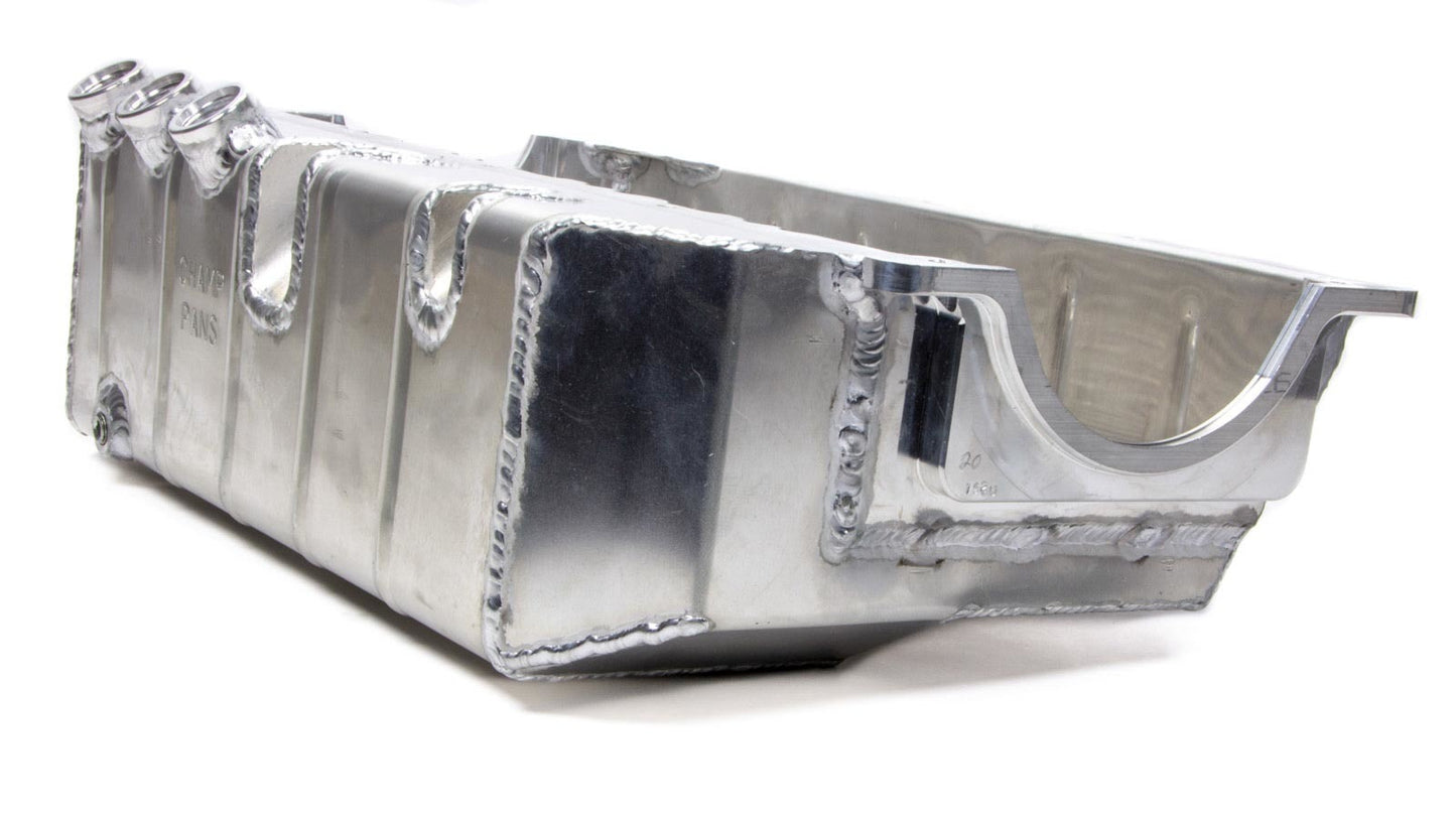 Engine Oil Pan - Dry Sump - 6 in Deep - Three 13 AN Male Passenger Side Pickups - Aluminum - Natural - 2-Piece Seal - Small Block Chevy - Each