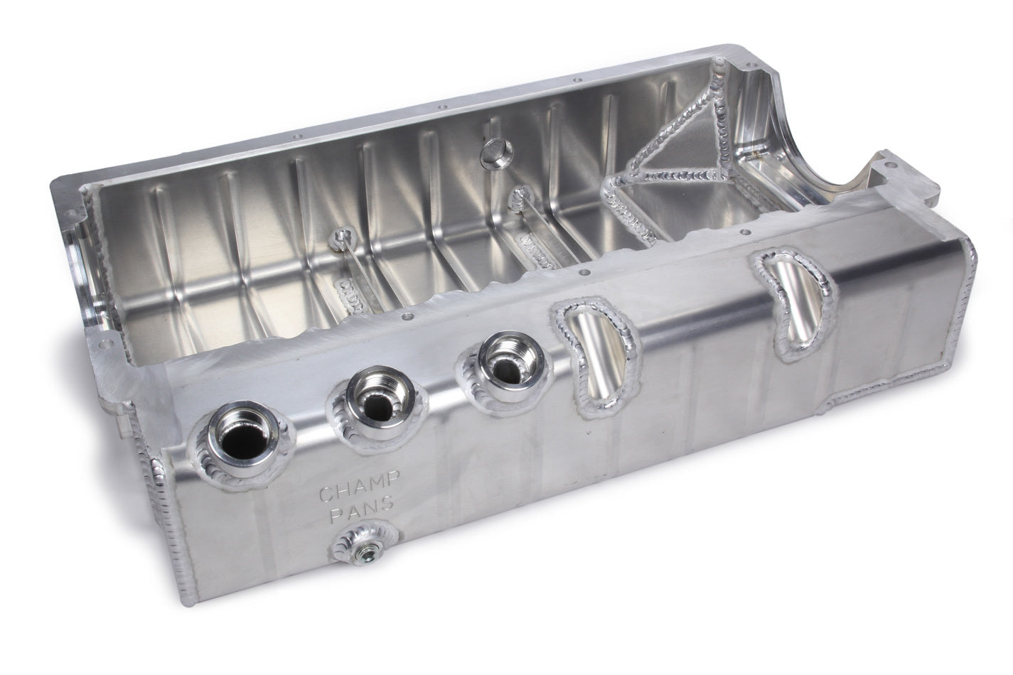 Engine Oil Pan - Pro Series - Asphalt Circle Track - Dry Sump - Three 12 O-Ring Ports Top Passenger Side - Aluminum - Natural - 2-Piece Seal - Dart / Brodix Spread Rail - Small Block Chevy - Each