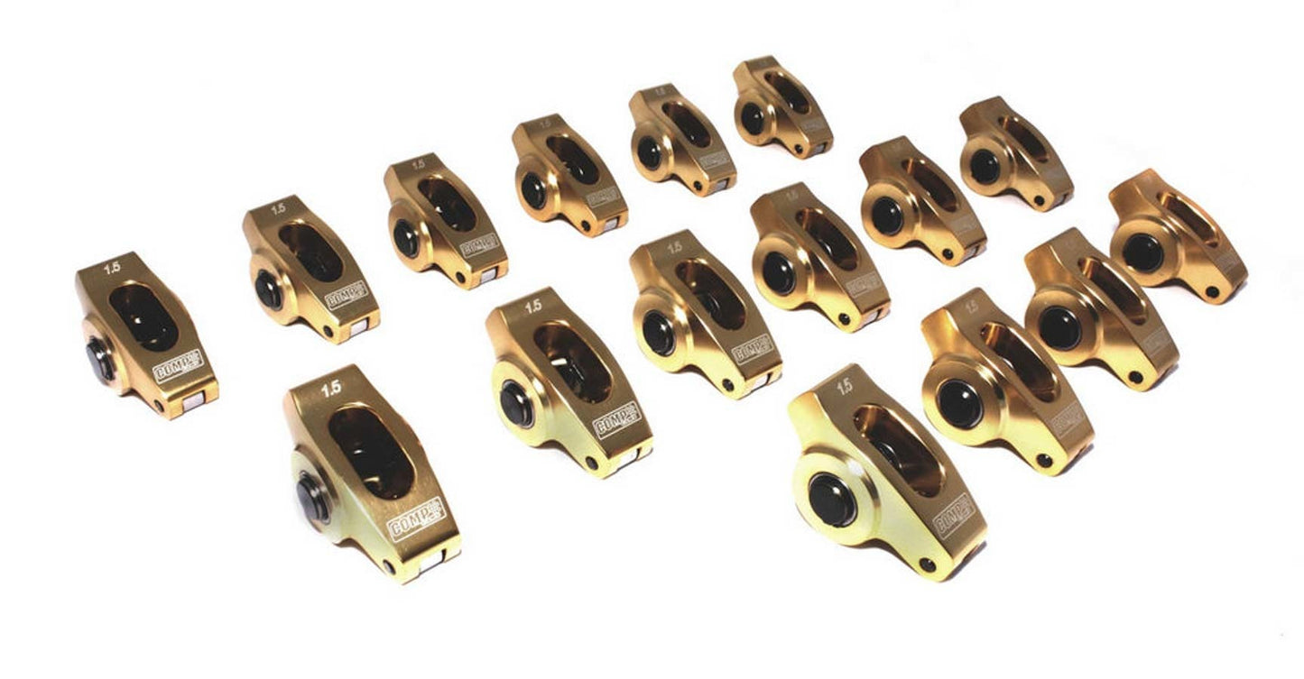 Rocker Arm - Ultra Gold ARC - 7/16 in Stud Mount - 1.50 Ratio - Full Roller - Aluminum - Gold Anodized - Small Block Chevy - Set of 16