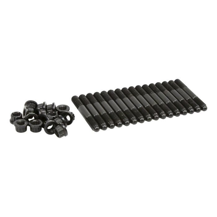Rocker Arm Stud - 8 x 1.25 mm Base Thread - 8 x 1.25 mm Top Thread - 1.500 in Effective Stud Length - Nuts Included - Steel - Black Oxide - GM LS-Series - Set of 16
