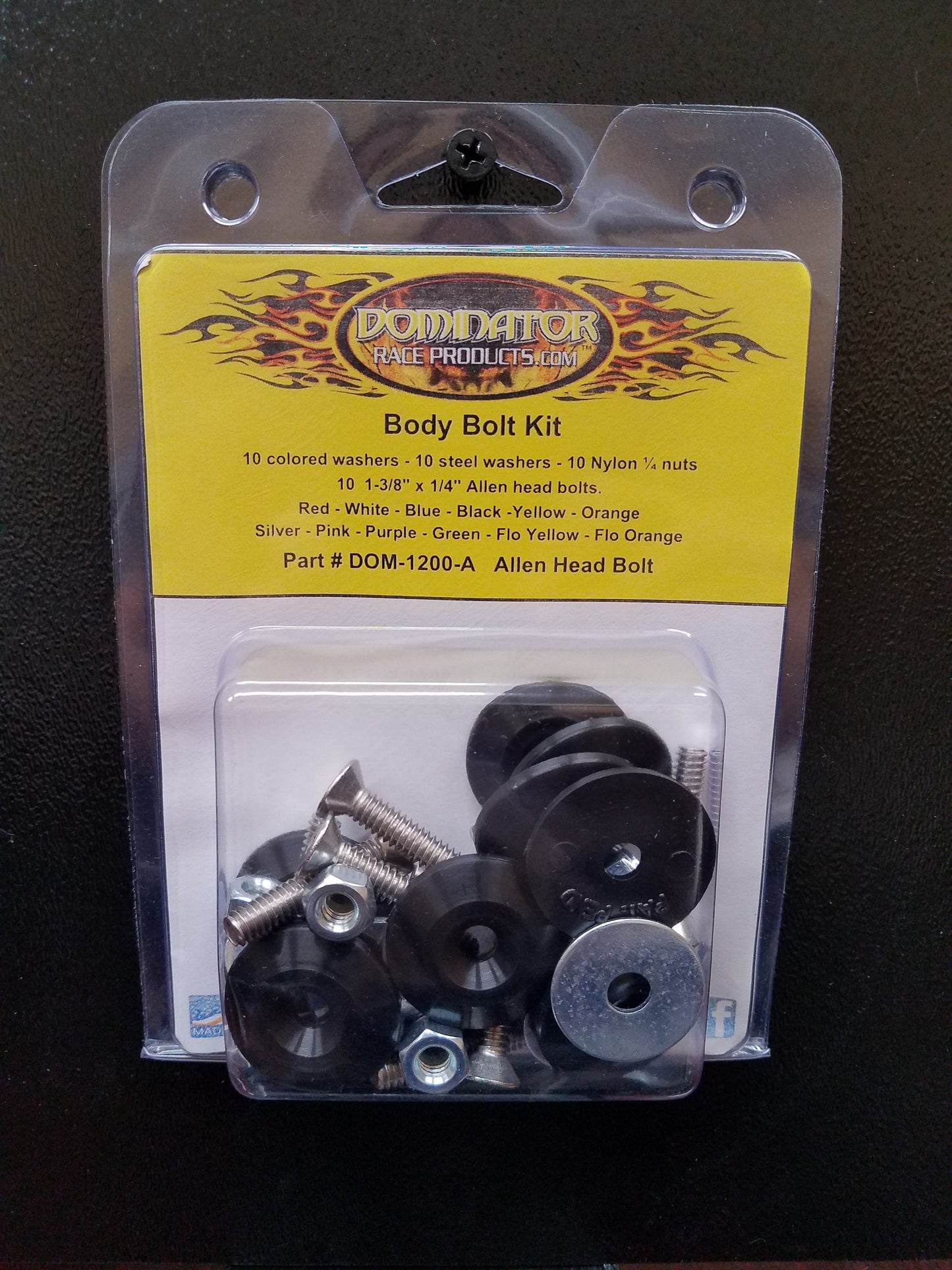Countersunk Bolt Kit - 1/4-20 in Thread - 1.75 in Long - Allen Head - Countersunk Washers / Nuts - Plastic / Steel - Black - Set of 10