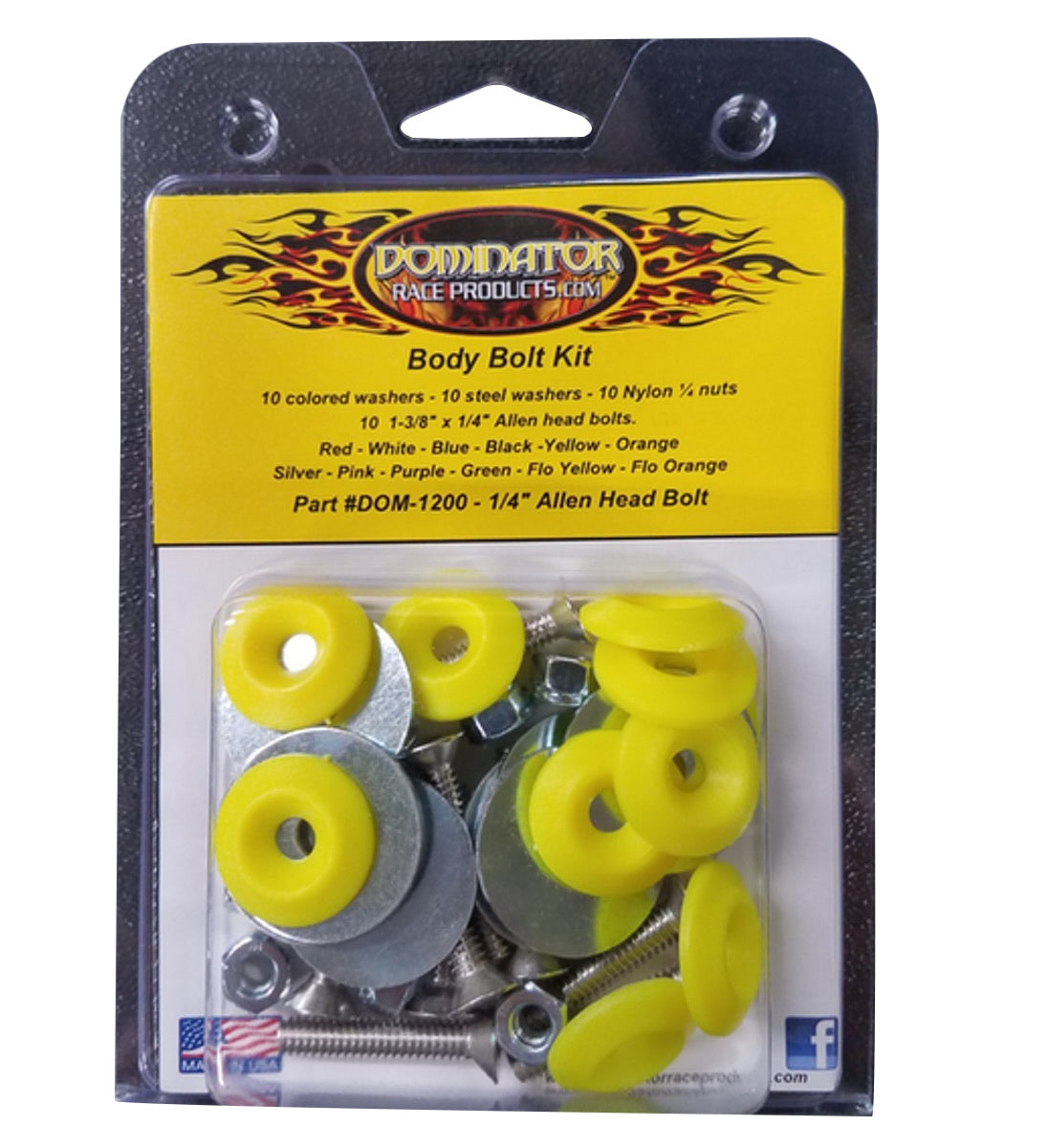 Countersunk Bolt Kit - 1/4-20 in Thread - 1.75 in Long - Allen Head - Countersunk Washers / Nuts - Plastic / Steel - Fluorescent Yellow - Set of 10