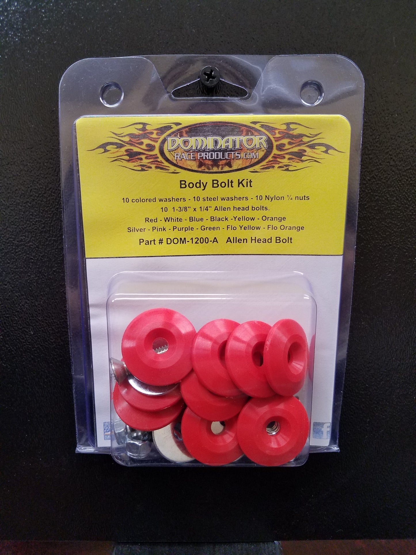 Countersunk Bolt Kit - 1/4-20 in Thread - 1.75 in Long - Allen Head - Countersunk Washers / Nuts - Plastic / Steel - Red - Set of 10