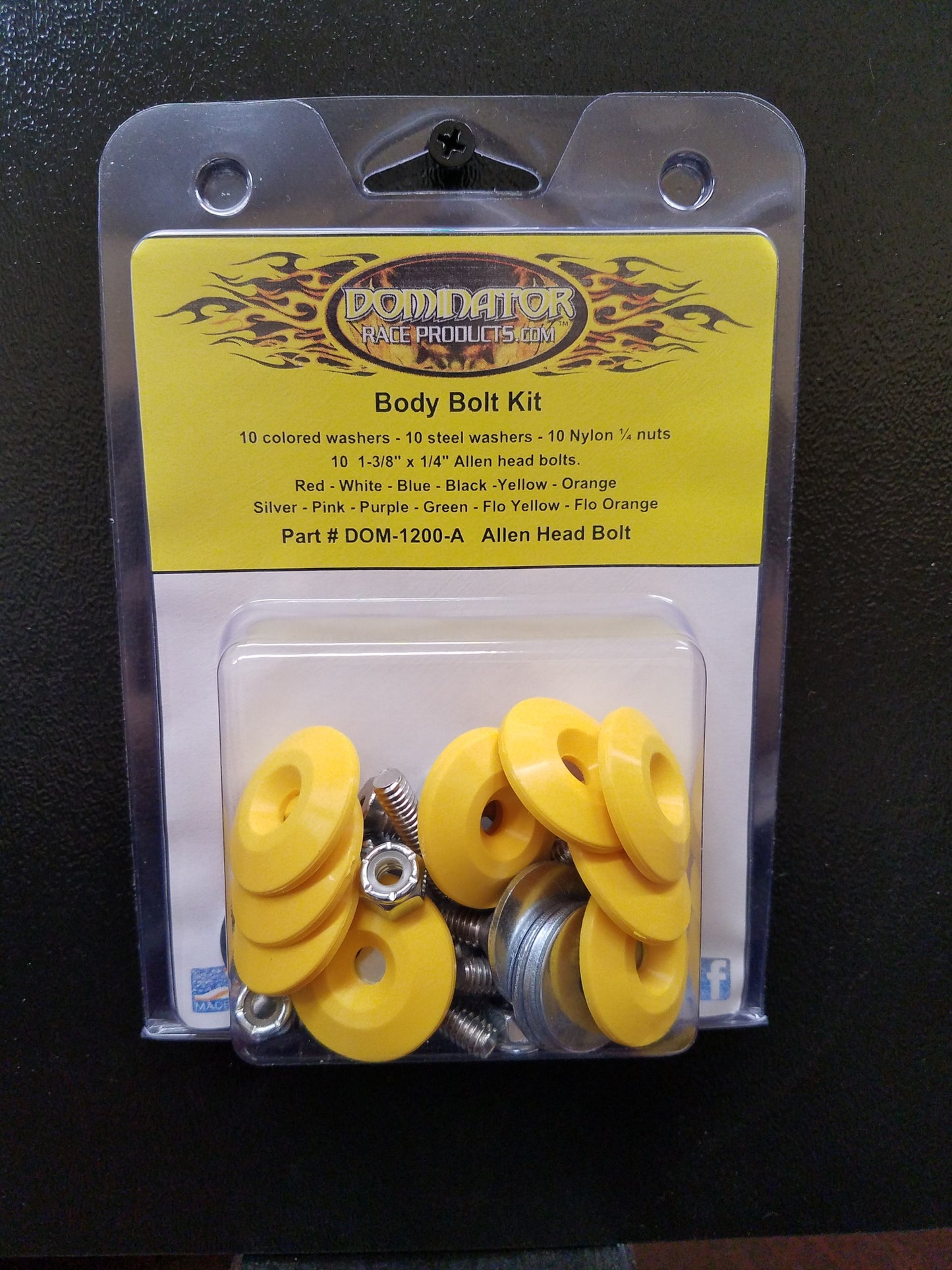 Countersunk Bolt Kit - 1/4-20 in Thread - 1.75 in Long - Allen Head - Countersunk Washers / Nuts - Plastic / Steel - Yellow - Set of 10