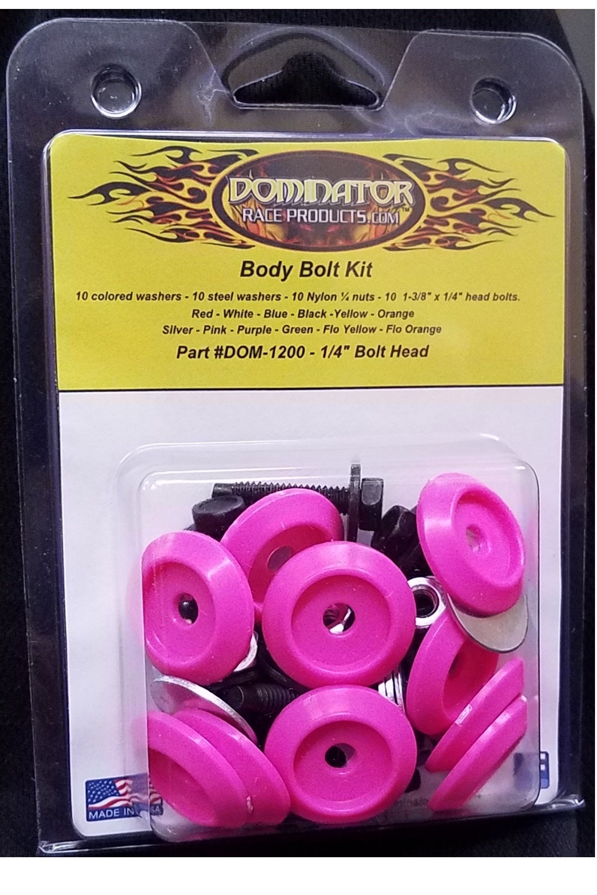 Countersunk Bolt Kit - 1/4-20 in Thread - 1.375 in Long - Hex Head - Countersunk Washers / Nuts - Plastic / Steel - Pink - Set of 10
