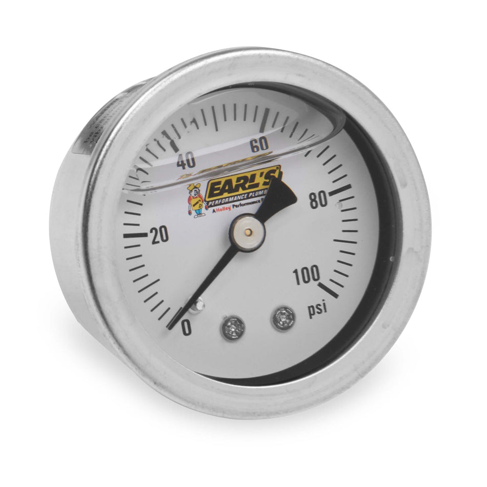 Pressure Gauge - 0-100 psi - Mechanical - Analog - 1-1/2 in Diameter - Liquid Filled - 1/8 in NPT Port - White Face - Each