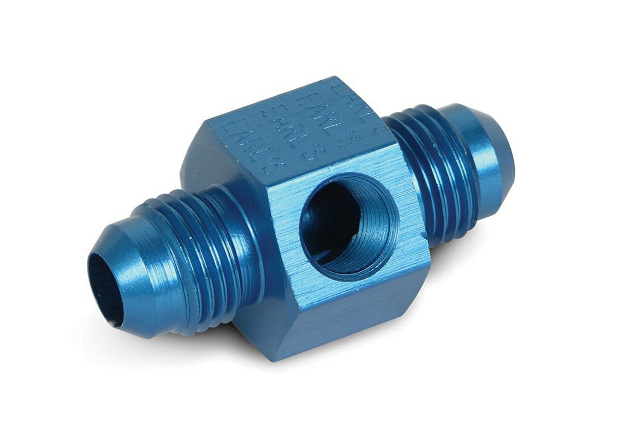 Fitting - Gauge Adapter - Straight - 6 AN Male to 6 AN Male - 1/8 in NPT Gauge Port - Aluminum - Blue Anodized - Each