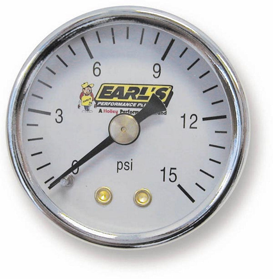 Pressure Gauge - 0-15 psi - Mechanical - Analog - 1-1/2 in Diameter - 1/8 in NPT Port - White Face - Each