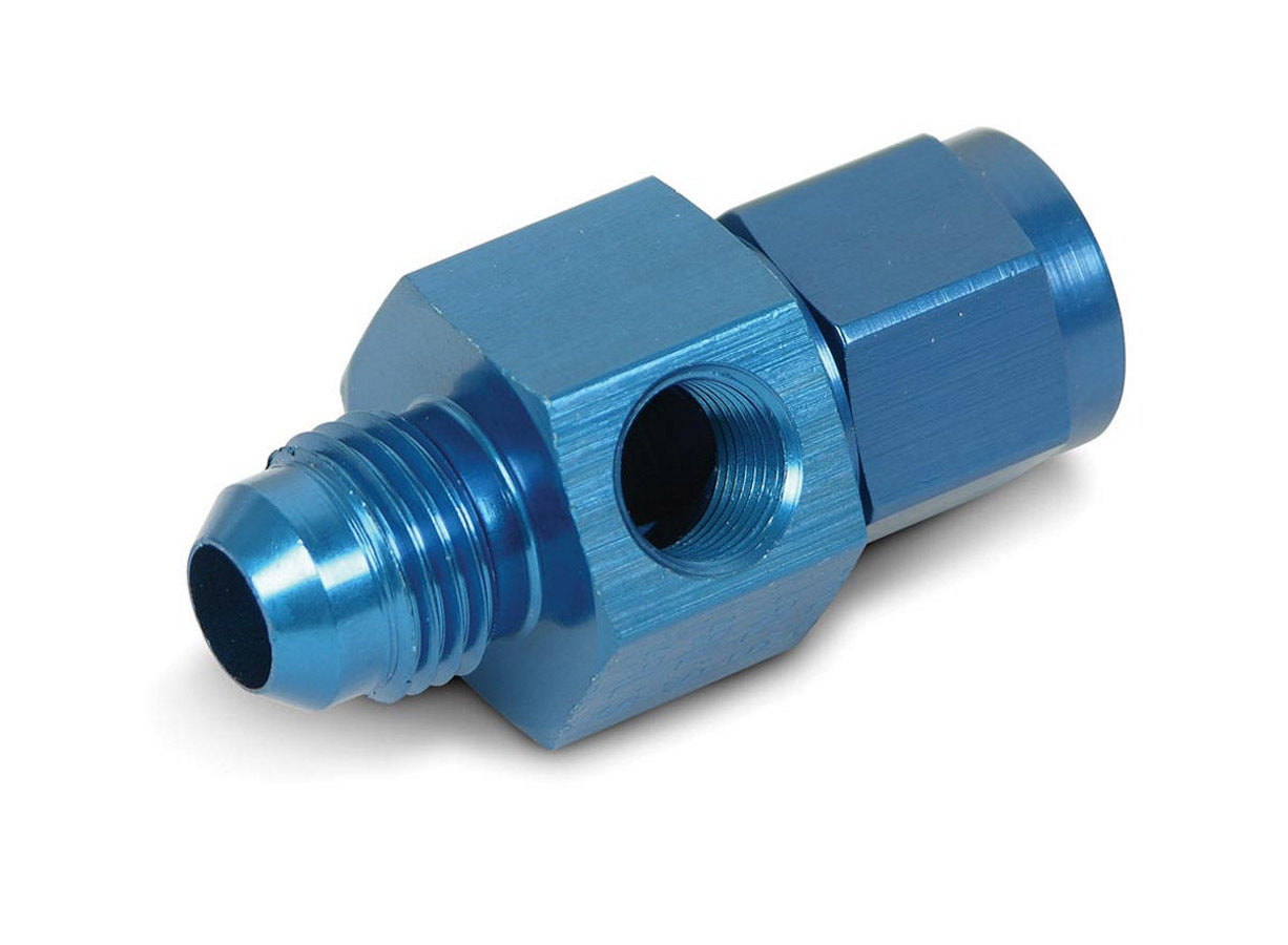 Fitting - Gauge Adapter - Straight - 6 AN Female to 6 AN Male - 1/8 in NPT Gauge Port - Aluminum - Blue Anodized - Each