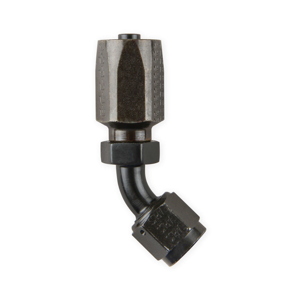 Fitting - Hose End - 45 Degree - 6 AN Hose to 6 AN Female - Steel - Black Zinc - Each