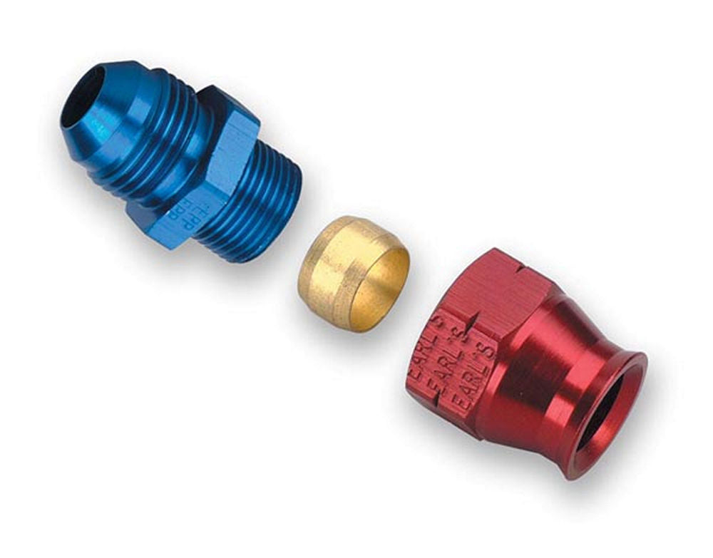 Fitting - Tube End - Straight - 6 AN Male to 3/8 in Tubing - Aluminum - Blue / Red Anodized - Each