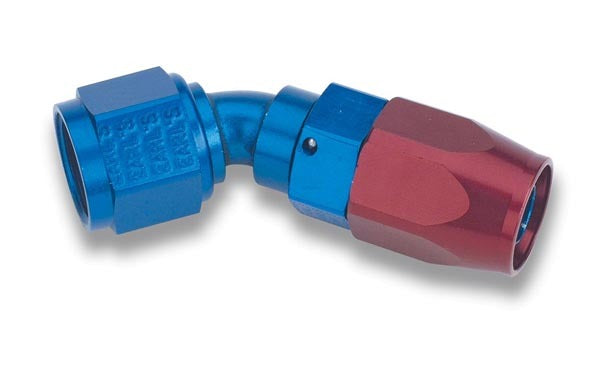 Fitting - Hose End - Swivel-Seal - 45 Degree - 10 AN Hose to 10 AN Female Swivel - Aluminum - Blue / Red Anodized - Each