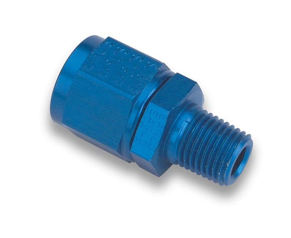 Fitting - Adapter - Straight - 10 AN Female Swivel to 1/2 in NPT Male - Aluminum - Blue Anodized - Each