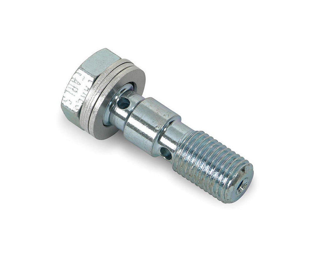 Banjo Bolt - Double Banjo - 3/8-24 in Thread - 0.425 in Banjo Height - Washers Included - Steel - Nickel Plated - Each