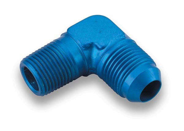 Fitting - Adapter - 90 Degree - 8 AN Male to 1/2 in NPT Male - Aluminum - Blue Anodized - Each