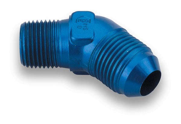 Fitting - Adapter - 45 Degree - 3 AN Male to 1/8 in NPT Male - Aluminum - Blue Anodized - Each
