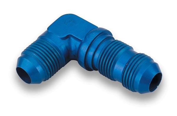 Fitting - Bulkhead - 90 Degree - 3 AN Male to 3 AN Male Bulkhead - Aluminum - Blue Anodized - Each
