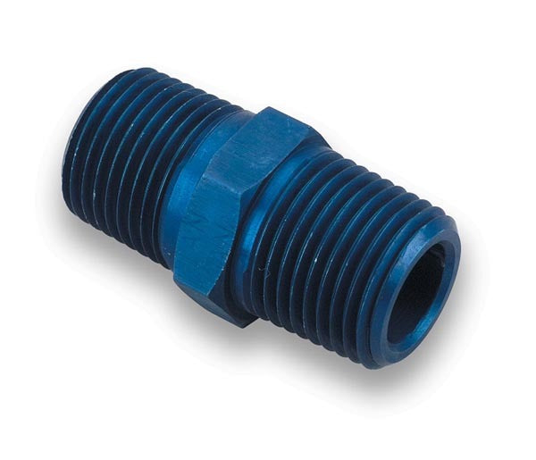 Fitting - Adapter - Straight - 1/8 in NPT Male to 1/8 in NPT Male - Aluminum - Blue Anodized - Each