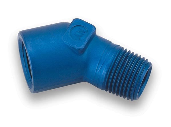 Fitting - Adapter - 45 Degree - 3/8 in NPT Female to 3/8 in NPT Male - Aluminum - Blue Anodized - Each