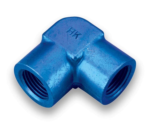 Fitting - Adapter - 90 Degree - 3/8 in NPT Female to 3/8 in NPT Female - Aluminum - Blue Anodized - Each