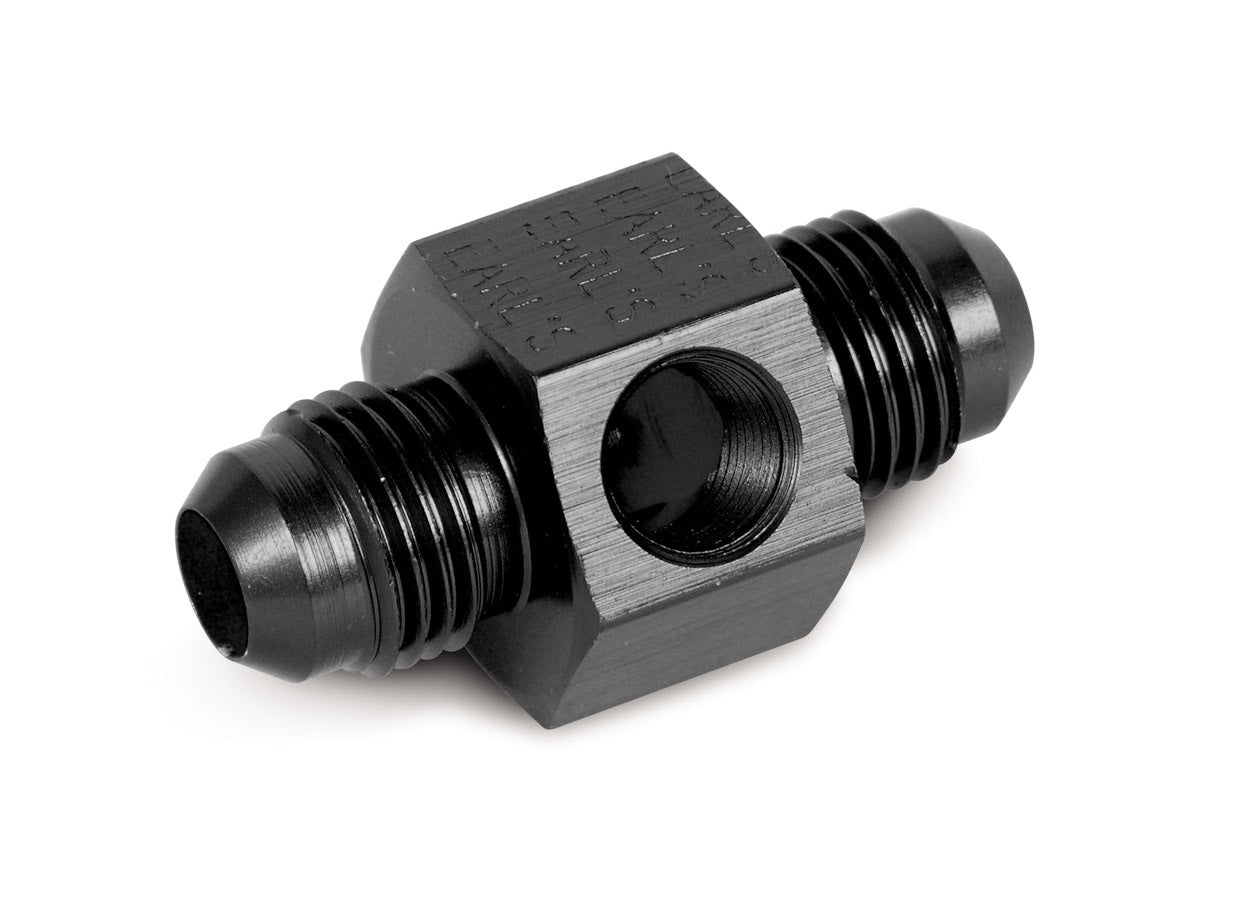 Fitting - Gauge Adapter - Straight - 6 AN Male to 6 AN Male - 1/8 in NPT Gauge Port - Aluminum - Black Anodized - Each