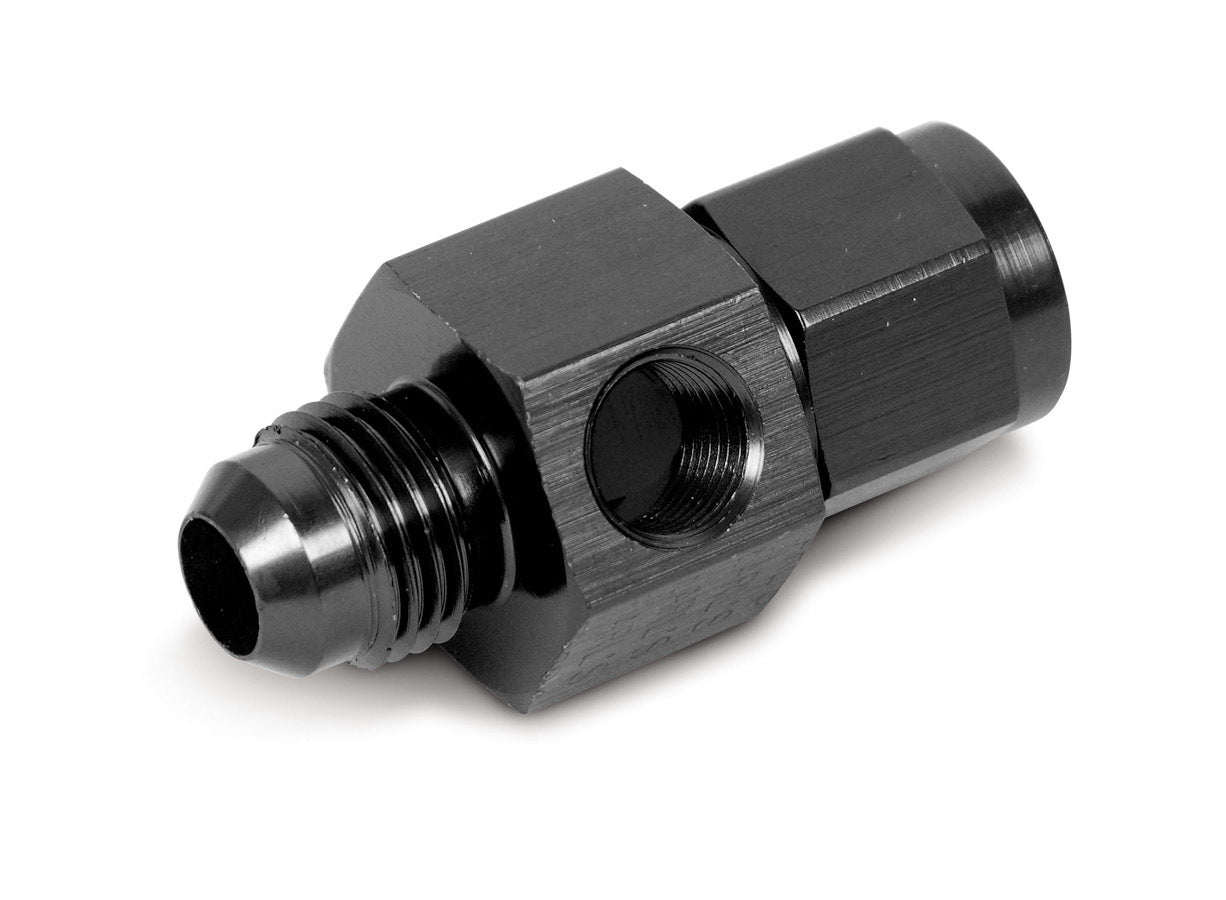 Fitting - Gauge Adapter - Straight - 6 AN Female to 6 AN Male - 1/8 in NPT Gauge Port - Aluminum - Black Anodized - Each