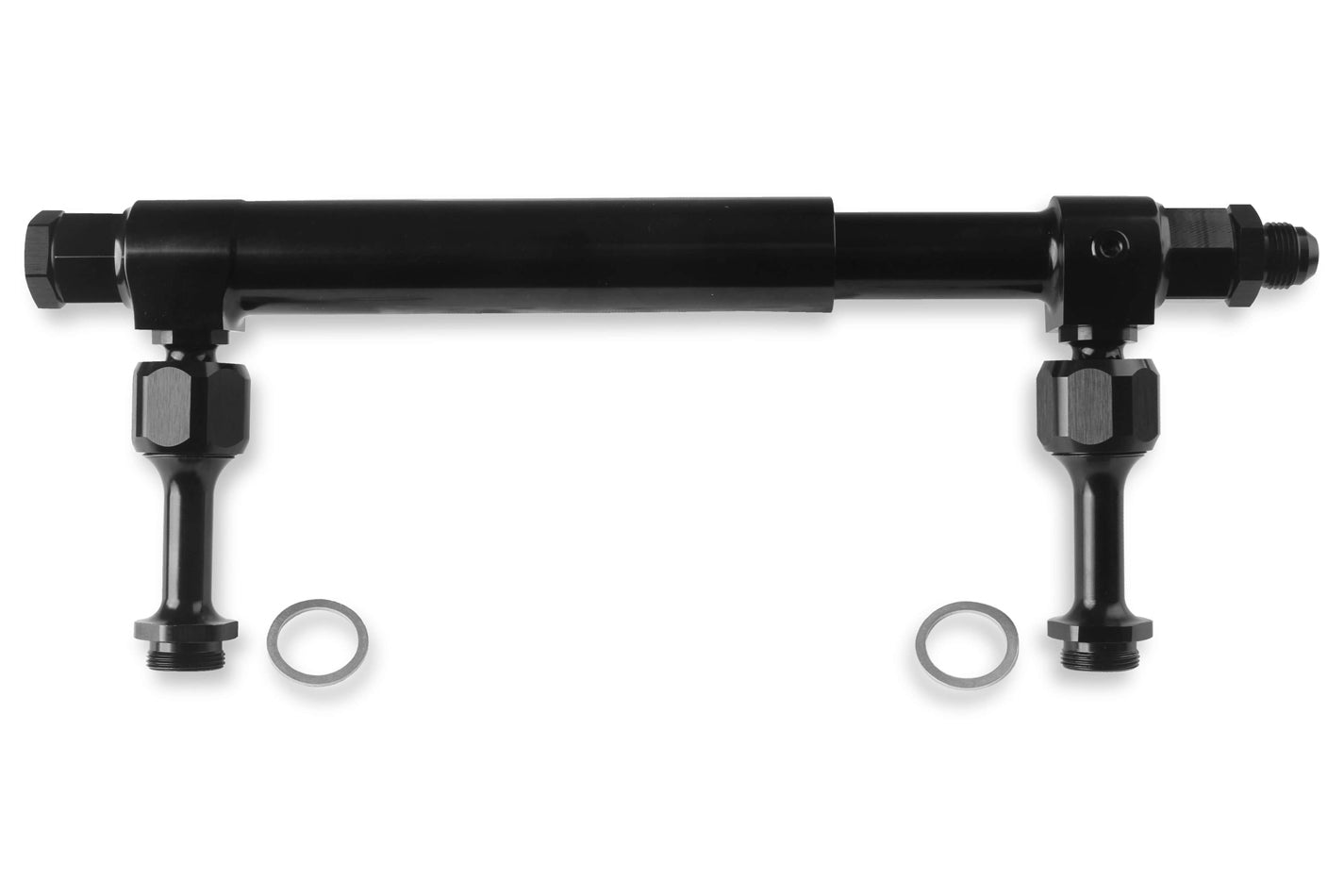 Fuel Log - Adjustable - 8 AN Male Inlet - Dual 7/8-20 in Male Outlet - 1/8 in NPT Port - Aluminum - Black Anodized - Carburetors - Each