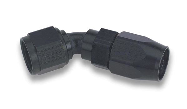 Fitting - Hose End - Ano-Tuff - Swivel-Seal - 45 Degree - 6 AN Hose to 6 AN Female Swivel - Aluminum - Black Anodized - Each