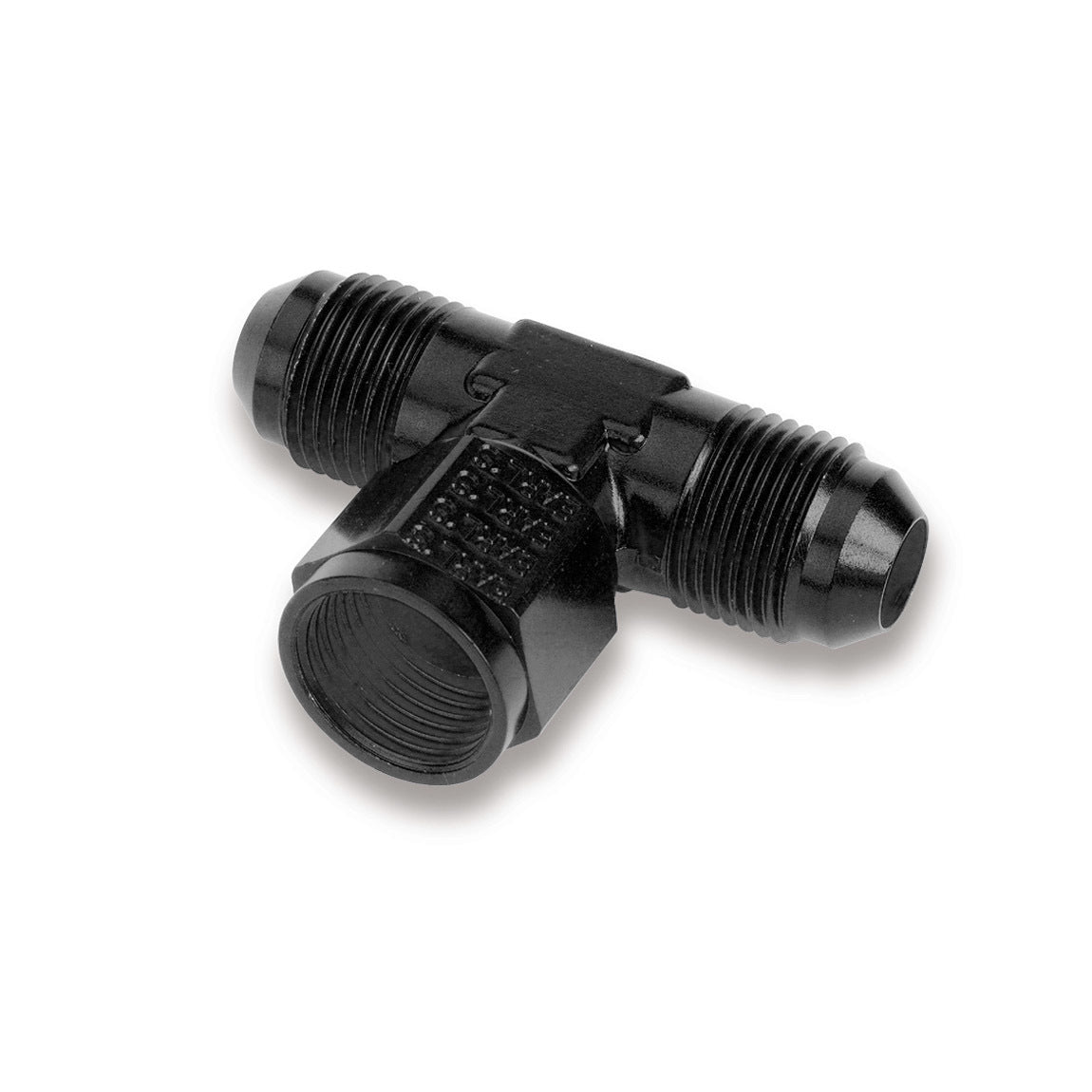 Fitting - Adapter Tee - 8 AN Female Swivel x 8 AN Male x 8 AN Male - Aluminum - Black Anodized - Each