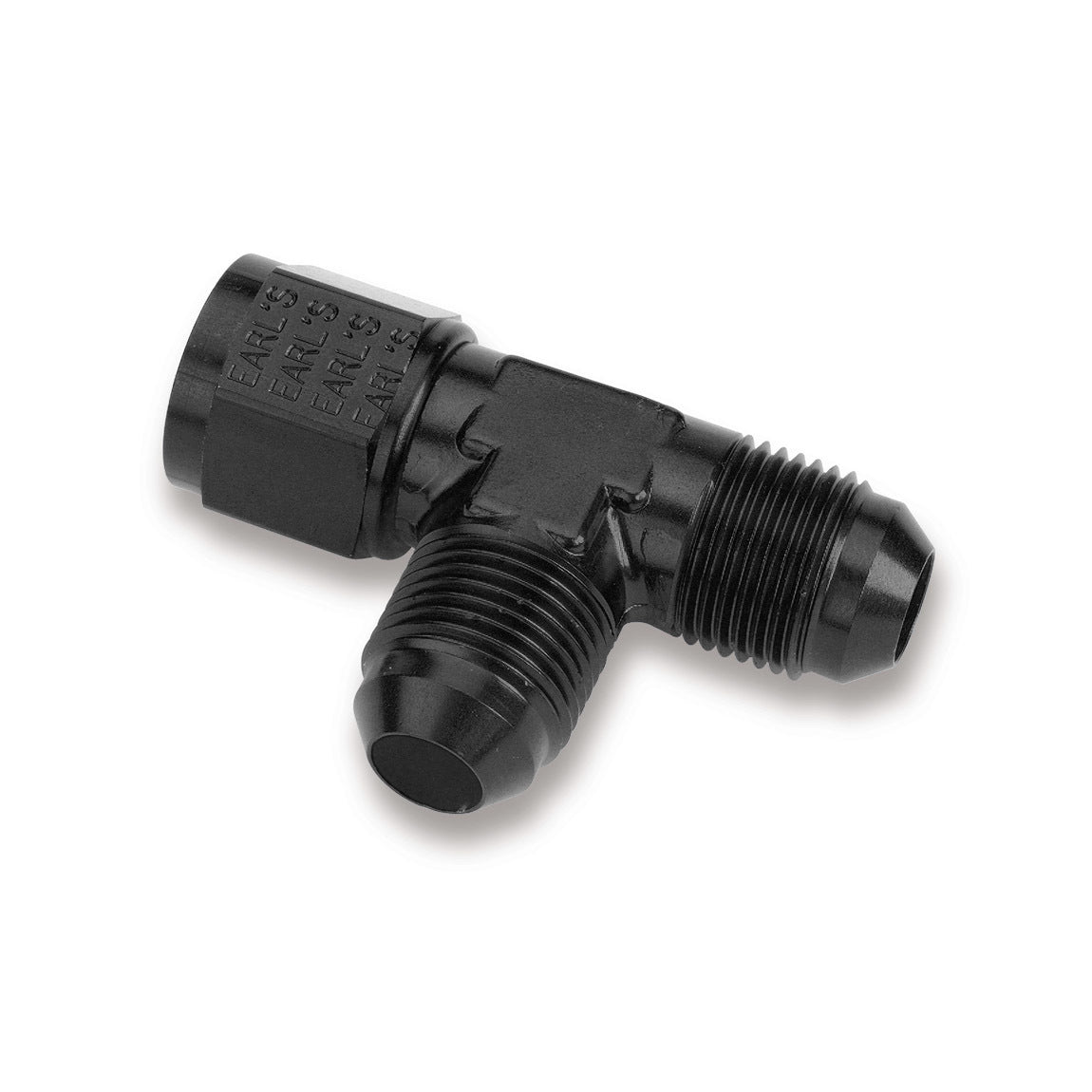 Fitting - Adapter Tee - 10 AN Female Swivel x 10 AN Male x 10 AN Male - Aluminum - Black Anodized - Each