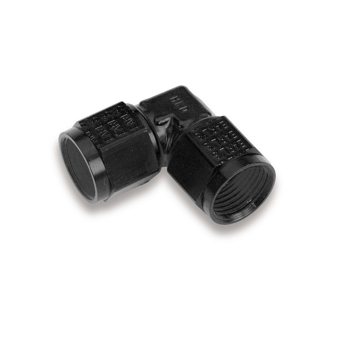 Fitting - Adapter - 90 Degree - 8 AN Female Swivel to 8 AN Female Swivel - Low Profile - Aluminum - Black Anodized - Each