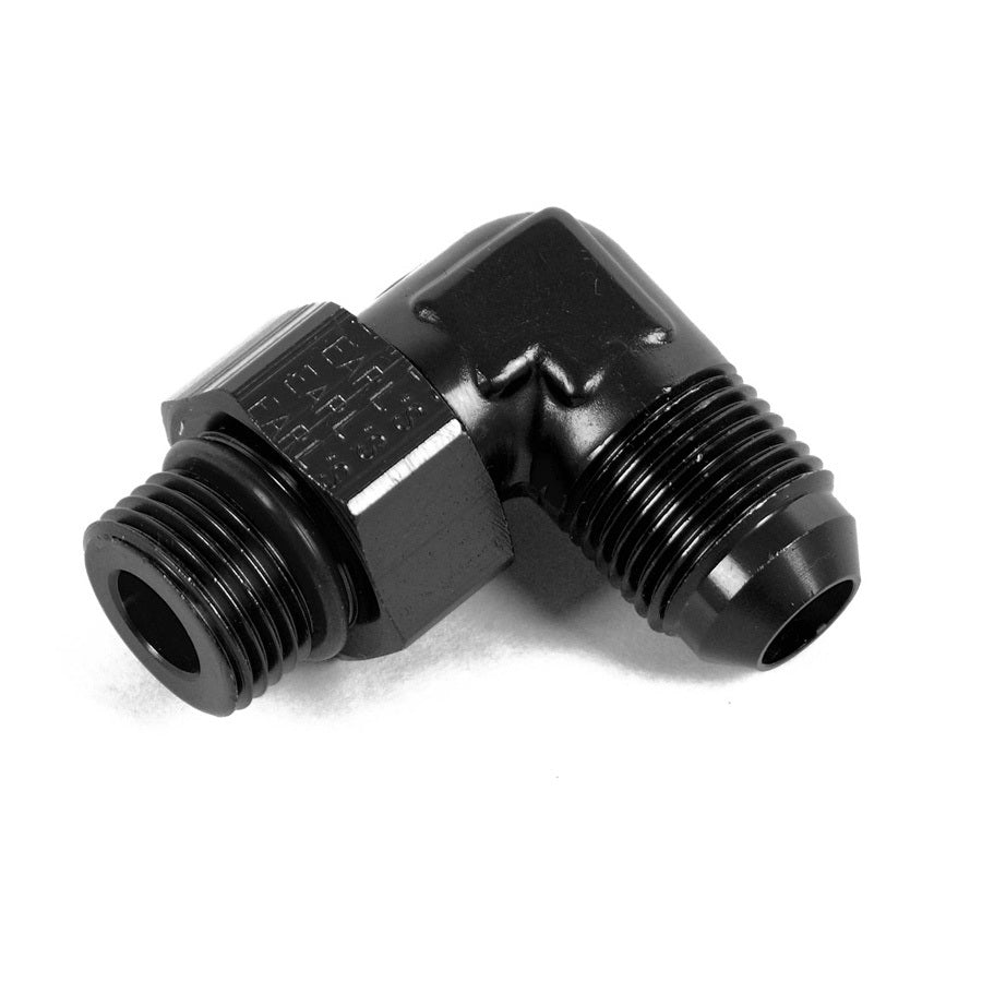 Fitting - Adapter - 90 Degree - 6 AN Male to 9/16-24 in Male O-Ring Swivel - Aluminum - Black Anodized - Each