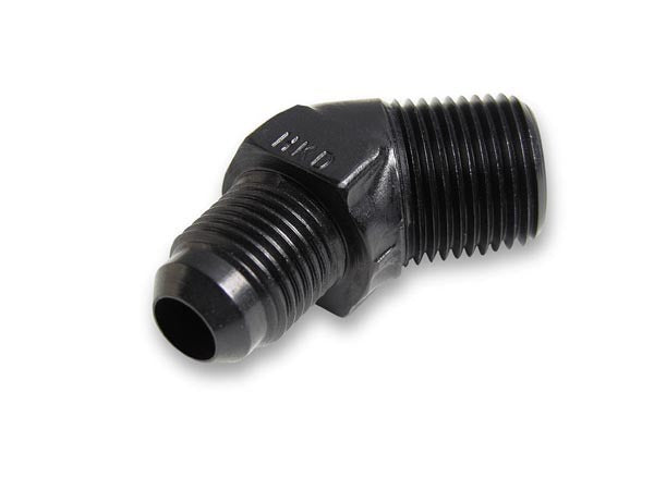 Fitting - Adapter - 45 Degree - 6 AN Male to 1/4 in NPT Male - Aluminum - Black Anodized - Each