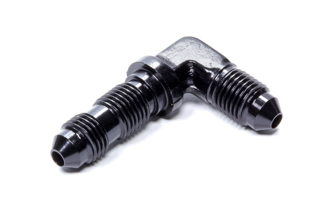 Fitting - Bulkhead - 90 Degree - 3 AN Male to 3 AN Male Bulkhead - Aluminum - Black Anodized - Each