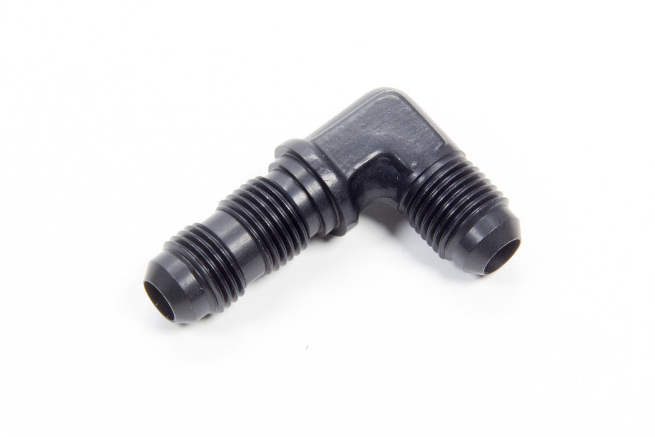 Fitting - Bulkhead - 90 Degree - 6 AN Male to 6 AN Male Bulkhead - Aluminum - Black Anodized - Each