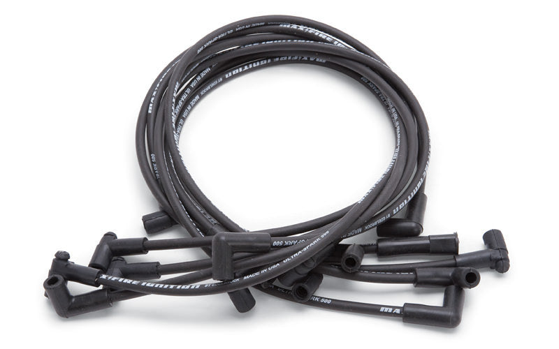 Spark Plug Wire Set - Max-Fire - Spiral Core - 8.5 mm - Black - 90 Degree Plug Boots - HEI Style Terminal - Small Block Chevy - Kit