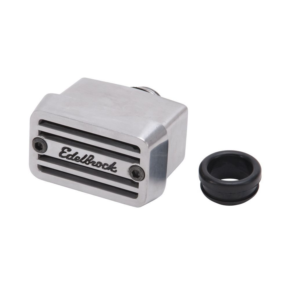 Breather - Elite Series - Push-In - Rectangle - 1-1/4 in Hole - Edelbrock Logo - Aluminum - Polished / Black - Each