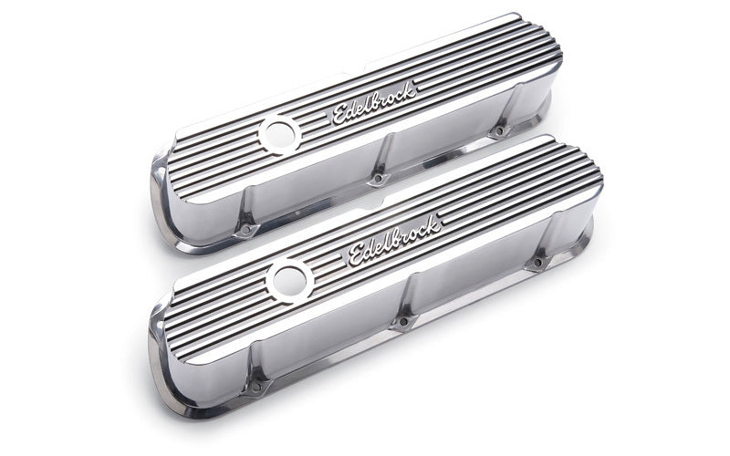 Valve Cover - Elite II - Tall - Baffled - Breather Hole - Edelbrock Logo - Aluminum - Polished - Small Block Ford - Pair