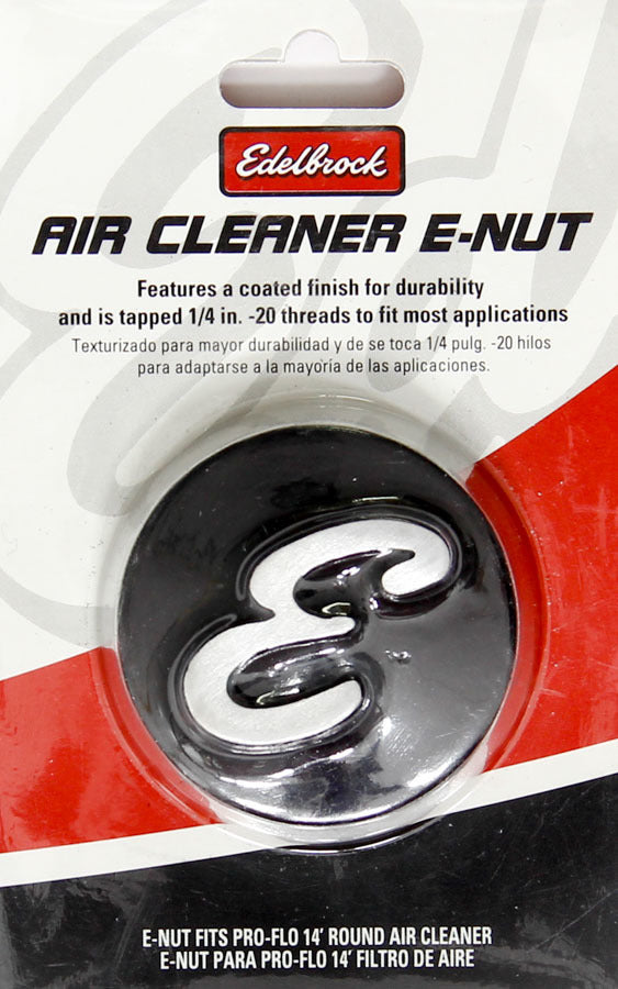 Air Cleaner Nut - 1/4-20 in Thread - E Logo White - Aluminum - Black Anodized - Each