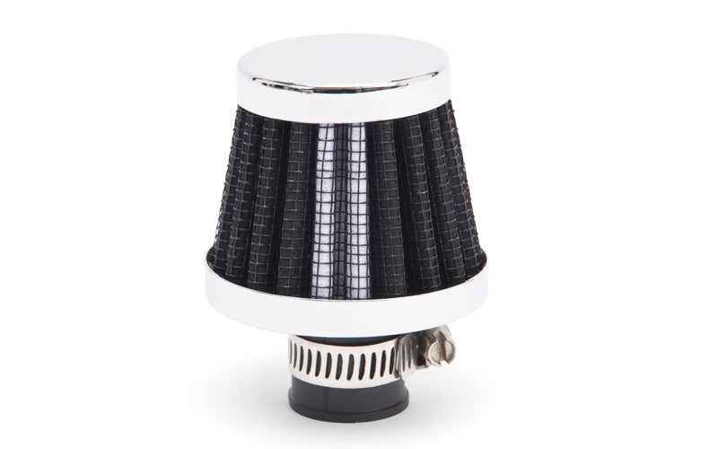 Breather - Clamp-On - Conical - 10 mm OD Tube - Reusable - Steel - Black / Chrome - Each