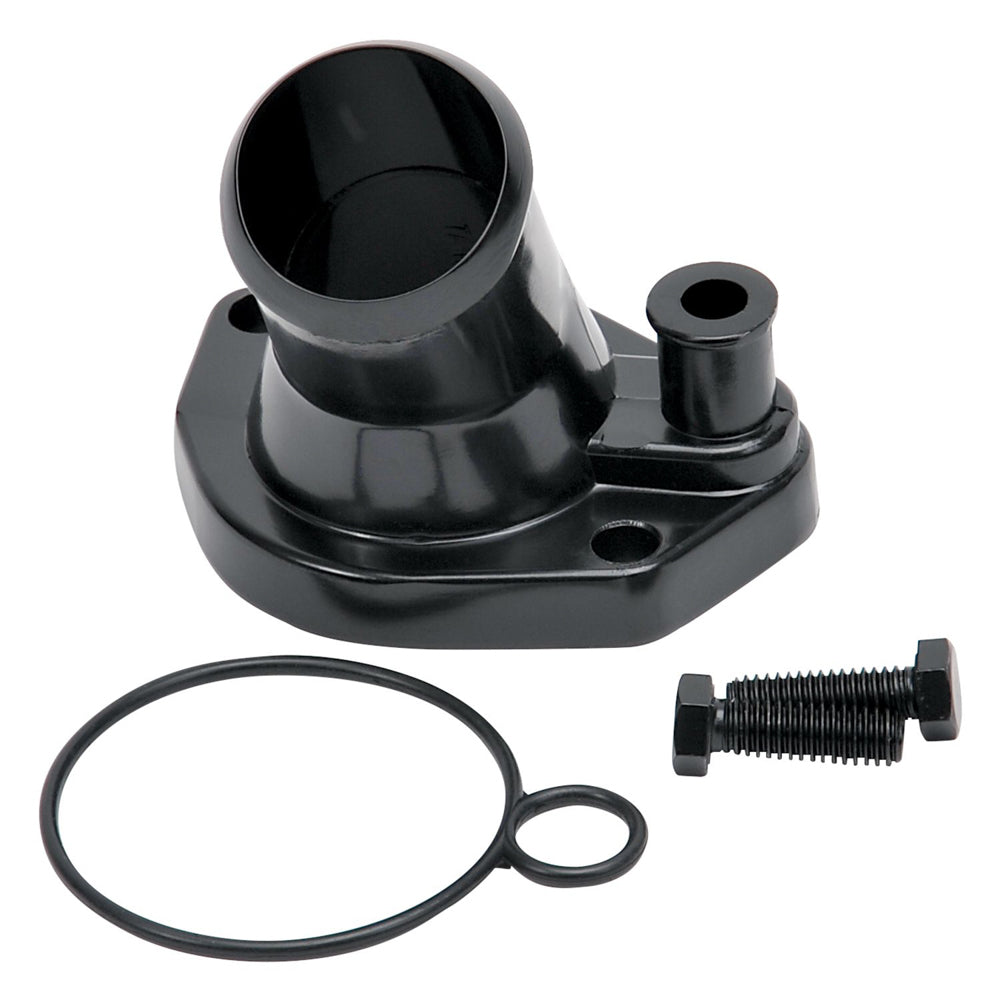 Water Neck - 15 Degree - 1-1/2 in ID Hose - O-Ring - Hardware Included - Steel - Black Powder Coat - Small Block Ford - Each