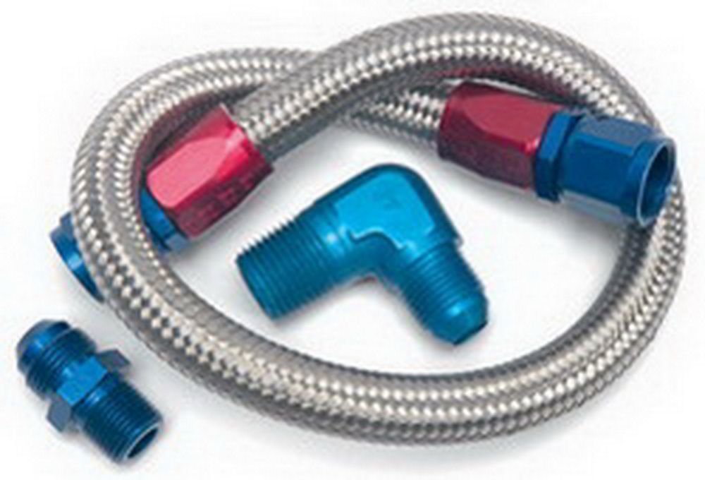 Fuel Supply Hose - Mechanical Pump To Regulator - 22 in Length - 8 AN Hose - Braided Stainless - Each